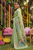 Pastel Green Silk Saree Multicolor Peacock Floral Print Zari Border