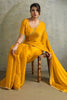 Mustard Yellow Chiffon Saree Zari Border Embroidered Blouse