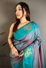 Teal Blue Soft Silk Saree with Contrast Designer Pallu and Zari Work