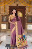 Mauve Cotton Silk Saree Golden Border Peacock Floral Designer Pallu