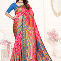 Rani Pink Multicolor Printed Saree with Designer Saree