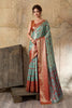 Aqua Blue Banarasi Silk Saree  Red Zari Border and Floral Weaving Saree