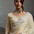 Cream Silk Saree with Designer White Lace Border Party Wear