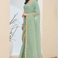 Mint Green Designer Saree Multicolor Embroidered Border Ready To Wear