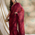 Elegant Maroon Pleated Saree with Designer Printed Blouse