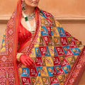 Traditional Multicolor Patola Print Silk Saree with Red Border Designer