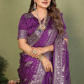Royal Purple Banarasi Silk Saree with Rich Silver Zari Weaving Blouse Piece