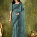 Teal Blue Woven Designer Saree with Matching Blouse