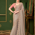  Beige Silk Saree Gold Traditional Festive Saree