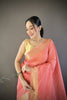 Pink Linen Silk Saree with Golden Zari Border Tassel Pallu
