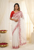 Elegant White Organza Saree with Red Embroidered Border