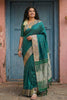 Teal Green Silk Saree with Traditional Zari Border Buti Design