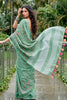 Mint Green Linen Cotton Saree Multicolor Floral Embroidery Tassel Pallu
