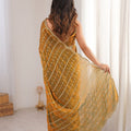 Luxury Mustard Gold Organza Silk Saree Zari Embroidery Designer Blouse
