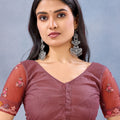 Designer Red Floral Embroidered Net Saree with Heavy Border