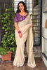Off White Georgette Saree Golden Butti Designer Purple Floral Blouse