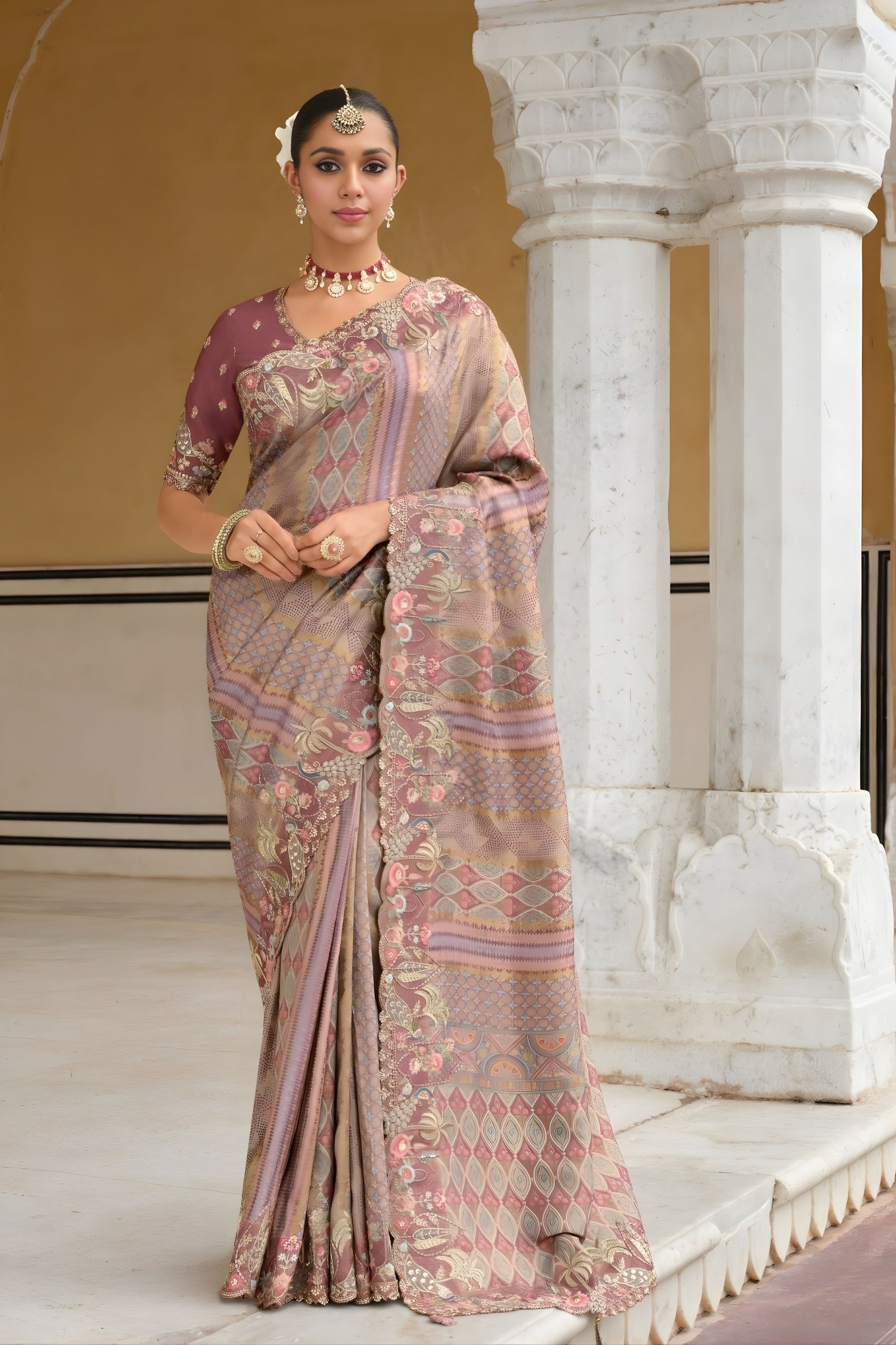 Elegant  Lavender  Woven Silk Saree and Designer Blouse