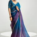 Teal Blue Purple Ombre Organza Saree with Designer Blouse 