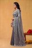 Grey Organza Silk Saree with Embroidered Border and Designer Blouse