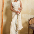 White Designer Saree with Embroidery Sequins Georgette Saree