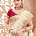 Cream Kanjivaram Silk Saree with Rich Gold Zari Border Pallu