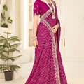 Rani Pink Embroidered Designer Saree with Sequins Work Heavy Border