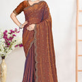 Copper Brown Dual Tone Silk Saree Zari Embroidered Border Buti Work
