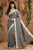 Grey Cotton Linen Saree with Woven Motifs Silver Zari Border
