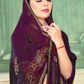 Black Purple Velvet Saree and Contrast Pallu Festive Wear