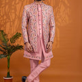 Lovely Pink Floral Printed Indo Western Sherwani for Men With Designer Jacket