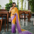 Yellow Purple Ombre Sequins Saree Contrast Border Designer Party Wear