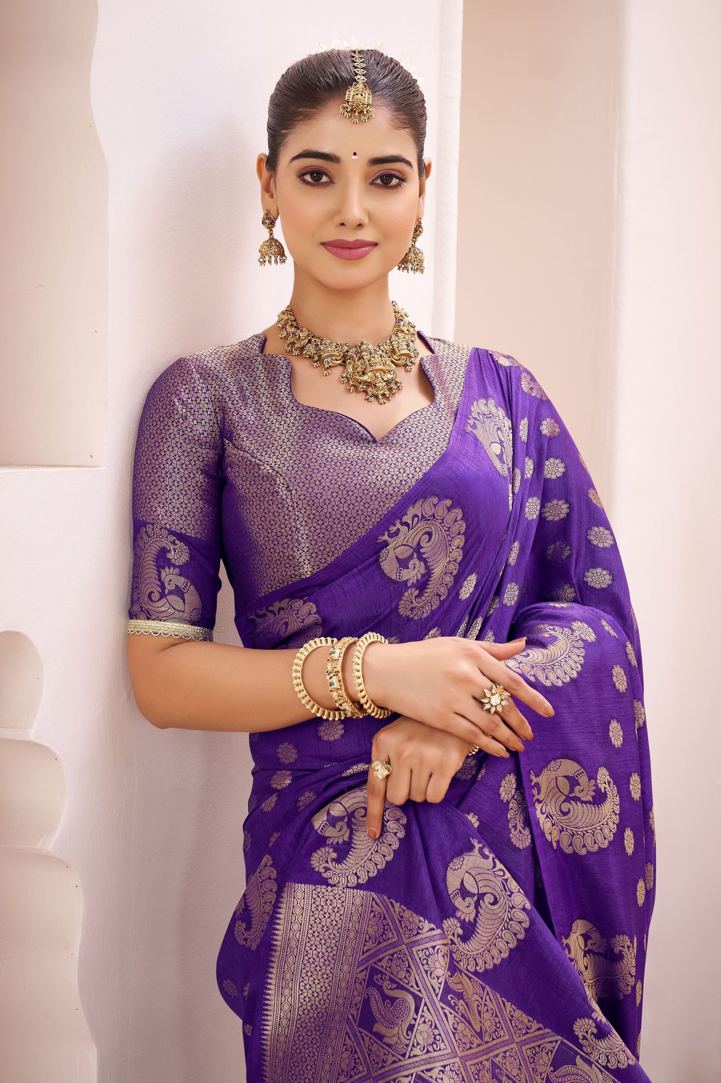 Royal Purple Banarasi Silk Saree with Gold Zari Traditional Saree