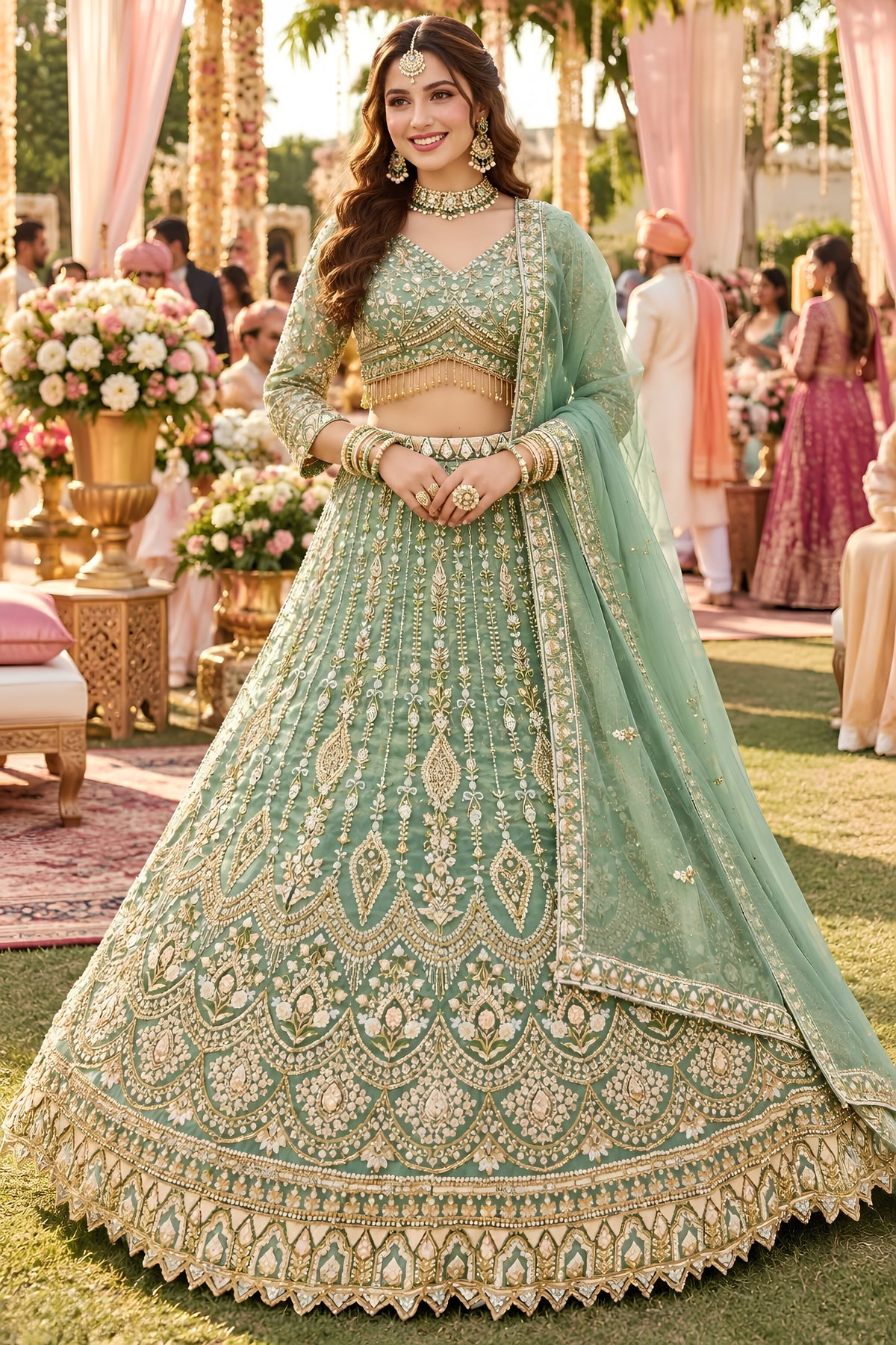 Exquisite Pista Green Fancy Fabric Heavy Embroidered Designer Lehenga Choli with Dupatta for Women