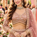 Captivating Dusty Pink Fancy Fabric Heavy Embroidered Designer Lehenga Choli with Dupatta for Women