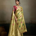 Elegant Olive Green Tissue Banarasi Silk Jacquard Saree with Meenakari Work for Women
