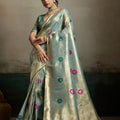 Royal Aqua Blue Tissue Banarasi Silk Jacquard Saree Meenakari Work for Women