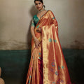 Premium Rust Orange Tissue Banarasi Silk Jacquard Saree with Meenakari Work for Women