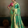 Graceful Teal Green Tissue Banarasi Silk Jacquard Saree with Meenakari Work for Women