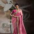 Luxury Rani Pink Banarasi Jacquard Silk Sequins Embroidered Saree for Wedding