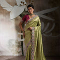 Exclusive Pista Green Banarasi Jacquard Silk Sequins Embroidered Saree for Wedding