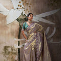 Luxury Gold Banarasi Jacquard Silk Sequins Embroidered Saree for Women