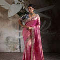 Beautiful Pink Banarasi Jacquard Silk Sequins Embroidered Saree for Wedding