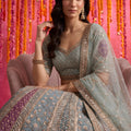 Exquisite Sky Blue Net Designer Lehenga Choli with Beads Work and Dupatta for Women