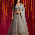 Exquisite Sky Blue Net Designer Lehenga Choli with Beads Work and Dupatta for Women