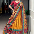 Premium Mustard Yellow Tasar Silk Semi-Stitched Lehenga Choli with Printed Dupatta