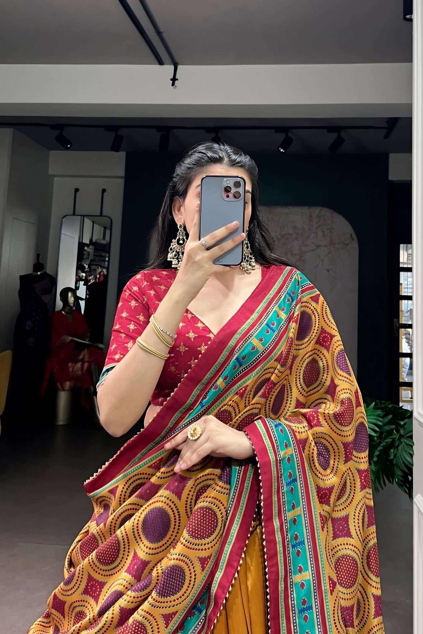 Premium Mustard Yellow Tasar Silk Semi-Stitched Lehenga Choli with Printed Dupatta