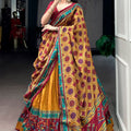 Premium Mustard Yellow Tasar Silk Semi-Stitched Lehenga Choli with Printed Dupatta