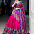 Vibrant Rani Pink and Purple Tasar Silk Semi-Stitched Lehenga Choli with Printed Dupatta