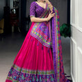 Vibrant Rani Pink and Purple Tasar Silk Semi-Stitched Lehenga Choli with Printed Dupatta