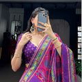Vibrant Rani Pink and Purple Tasar Silk Semi-Stitched Lehenga Choli with Printed Dupatta